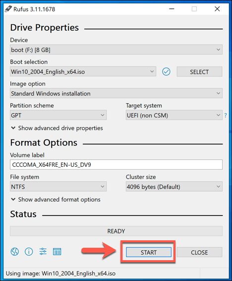 screenshot of starting hard drive boot flash in rufus