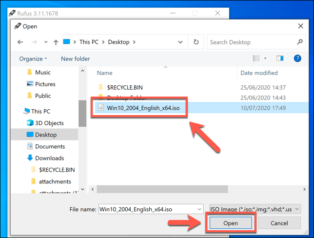 screenshot of selecting Windows ISO file in rufus