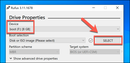 screenshot of selecting boot selection for hard drive