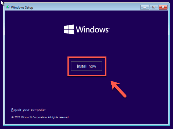 screenshot of windows 10 starting installation