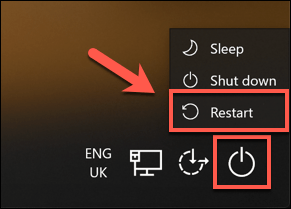 screenshot of restarting a PC